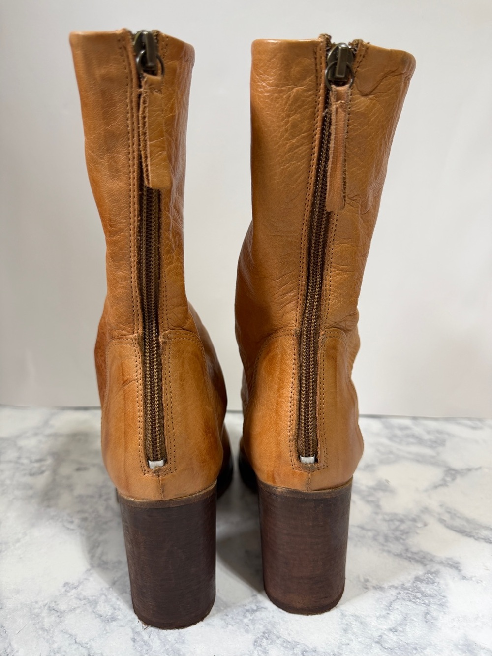 Free People Elle tan brown heeled boots leather slouchy Bootie size 8 - Picture 5 of 11